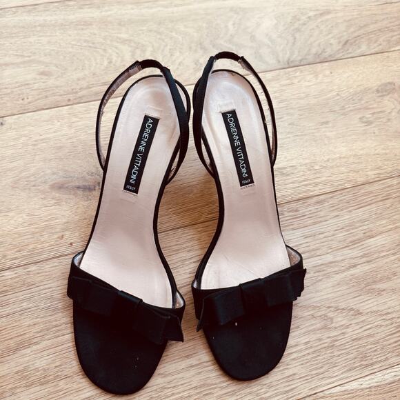 Adrienne Vittadini Black Satin Bow Detail Sling Back Heel Size 7 - Picture 1 of 13